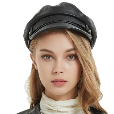 Genuine Leather Cap -Black-XXL