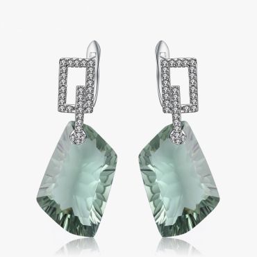 Luxury&Exclusive 925 Sterling Silver Green Amethyst Earrings -green
