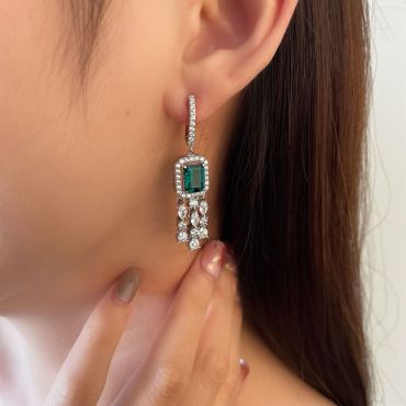 Luxury 925 Sterling Silver 6*8mm Lab Created Emerald Earrings 