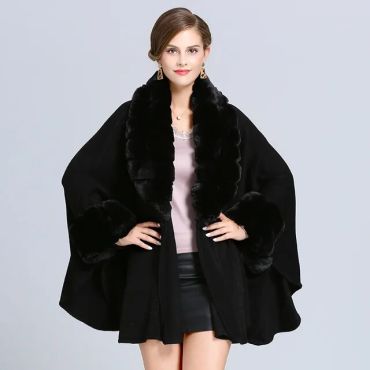 Luxury Faux Fur Shawl -Black