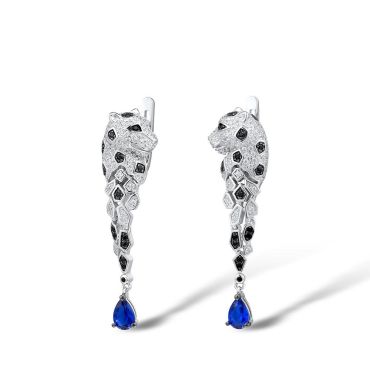Luxury 925 Sterling Silver Leopard  Blue Cubic Zirconia Earrings 