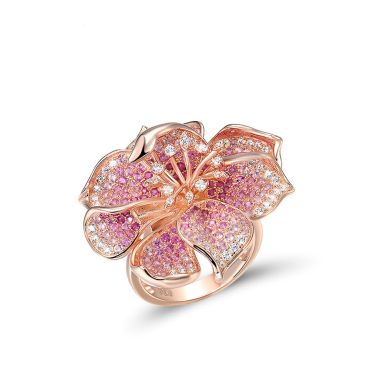 Luxury 925 Sterling Silver Lab Created Pink Sapphire Flower Ring
