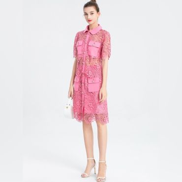 Elegant Lace Suit Elleliona-Pink-M