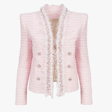 Luxury Beaded Jacket-Pink-L-China