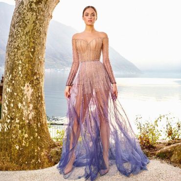 Luxury and Elegant Dubai-Beverly Hills Evening Gown-Purple-14-China
