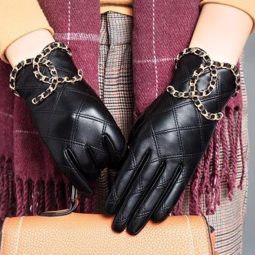 Chain Genuine Sheepskin Leather Gloves 