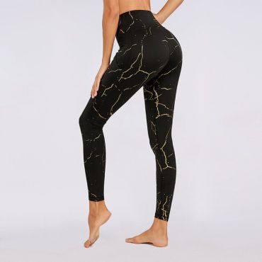 Premium Golden Metallic Print Yoga leggings-beige-XS
