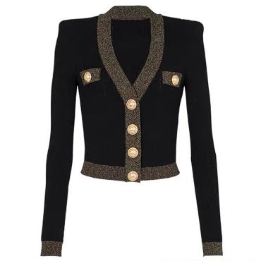 Knitted Slim Fit Cardigan with Gold Buttons