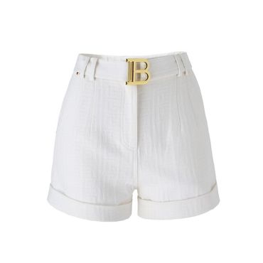 High Waist Belted Shorts-White-M-China