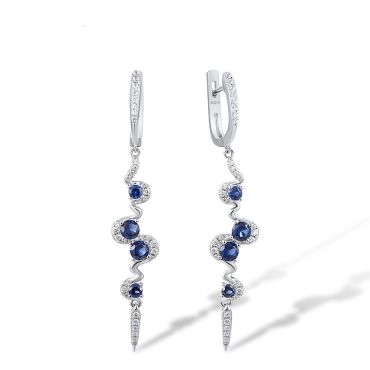 Luxury 925 Sterling Silver Blue&White Cubic Zirconia Earrings 