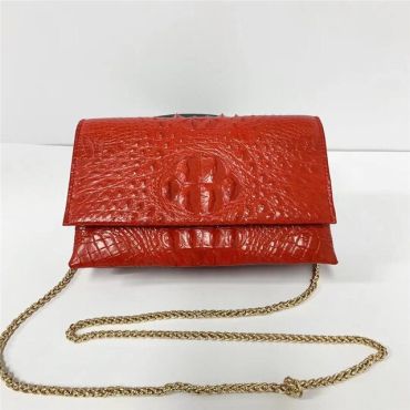 Authentic Alligator Leather Mini Flap Bag -Red