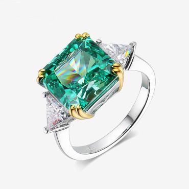 925 Sterling Silver 10*10mm Emerald Zircon Ring 