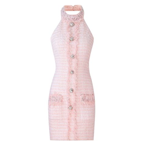Rhinestone Pink Tweed Dress 
