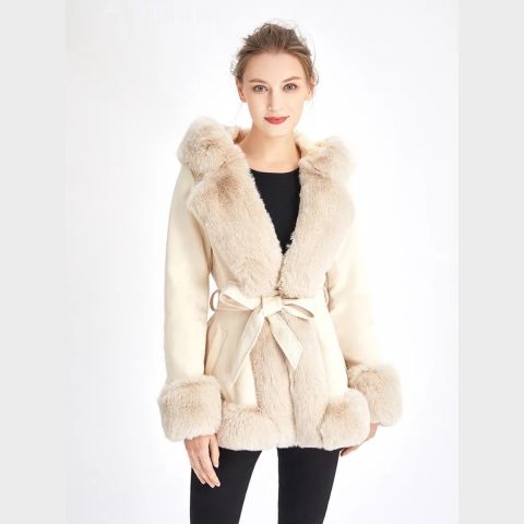 Belted Faux Fur Coat  Jacket